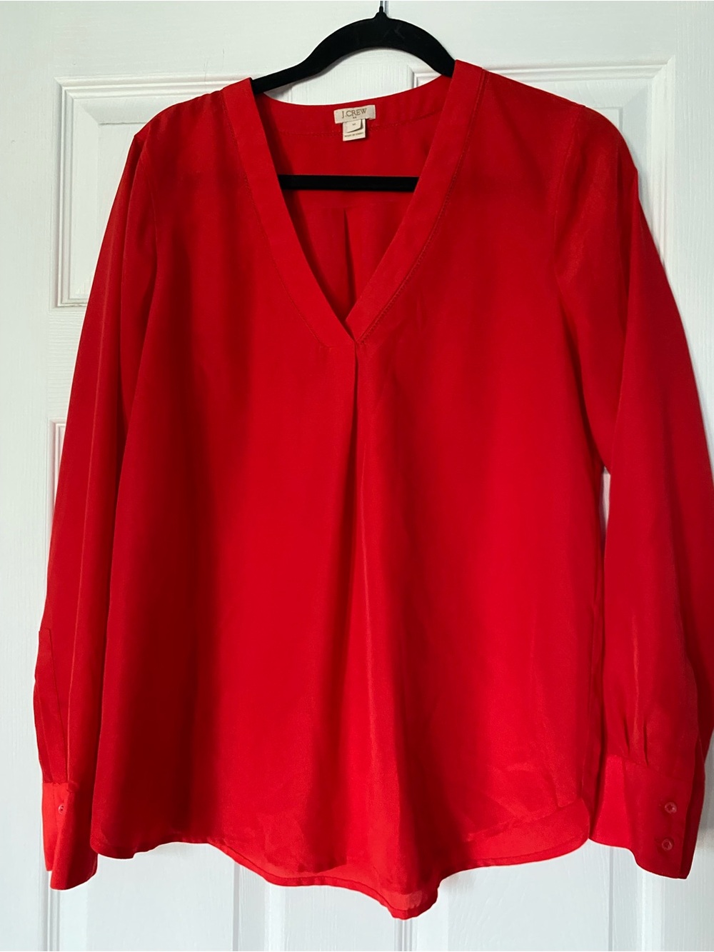 J. Crew Bright Red V-Neck Long Sleeve Blouse